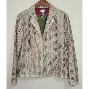 Chico's Silk Jacket Womens 1 Medium with Silks by ISC Tank Top Green Embroidered